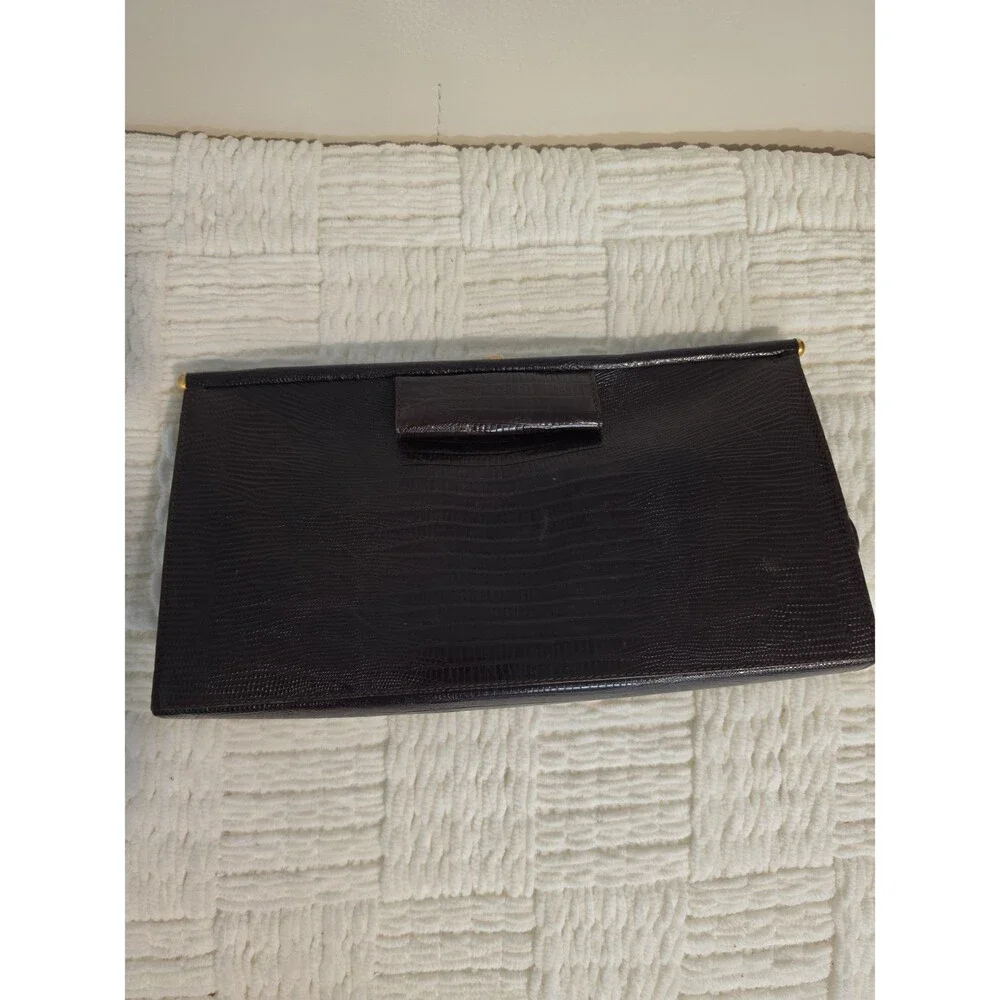 Vintage Donna Karan New York lizard leather envelope clutch.